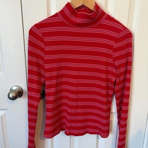 Anthropologie Maeve Red and Pink striped turtleneck